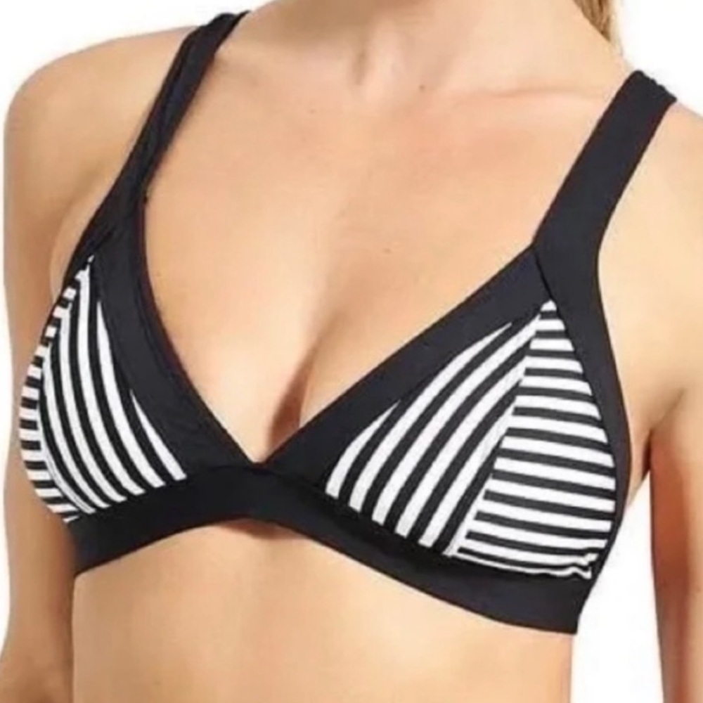 Athleta Montauk Striped Triangle Bikini Swim Top Padded Black White Size XS